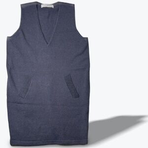 John Patrick Geoda‎ Blue Wool Knit V-Neck Sleeveless Midi Dress Small Designer